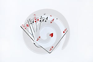 Cards, pack to playing games. White background.