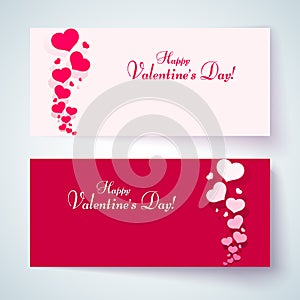 Cards with pink hearts on a romantic background Pattern from hearts and text Happy Valentine`s Day for the design