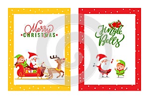 Cards with Santa Claus, Reindeer, Elf, Dwarf