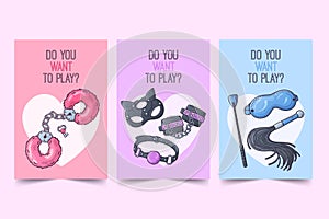 Cards with sex toys for adults Vector.