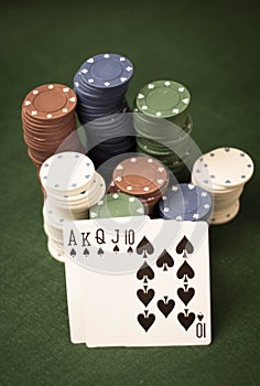 Cards and stack of poker chips