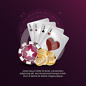 Cards suits chips and golden coins casino poker