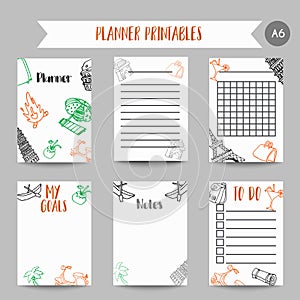 Cards and symbols for organized you planner. Printables with tarvel elements. Eiffel tower design. Vector Template for photo