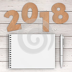 Cardstock Numbers 2018 Happy New Year Sign near White Spiral Pap