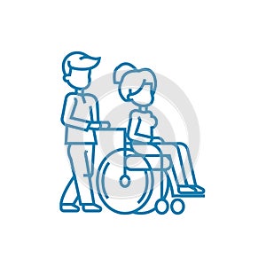 Care for disabled people linear icon concept. Care for disabled people line vector sign, symbol, illustration.