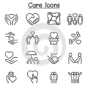 Care, generous and sympathize icon set in thin line style photo