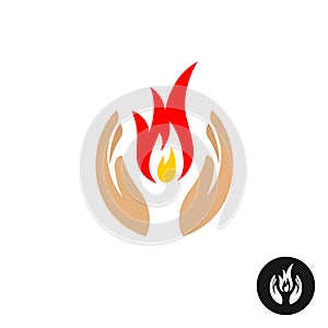 Care hands with fire inside color logo.