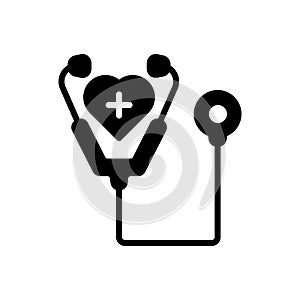 Black solid icon for Care, stethoscope and doctor