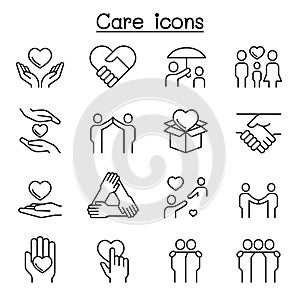 Care, Kindness, Generous icon set in thin line style photo
