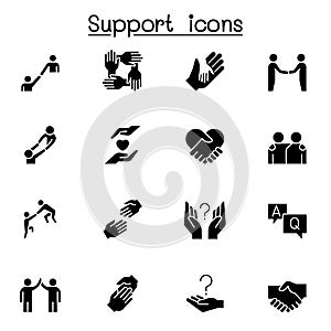 Care, support and sympathize icon set in glyph style