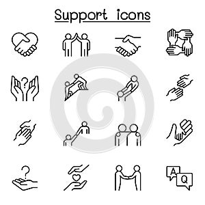 Care, support and sympathize icon set in thin line style