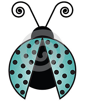 Carebean Blue Ladybug with Curly Antena and Polka Dot Wings Illustration on White Background with Clipping Path