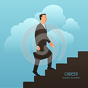 Career business conceptual illustration with businessman going upstairs. Image for web sites, articles, magazines