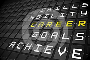 Career buzzwords on black mechanical board