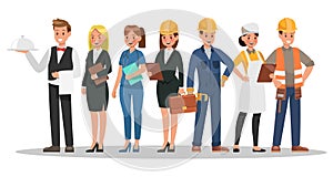 Career characters design. Include waiter, businesswoman, engineer, doctor