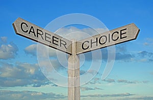 Career choice choices sign arrow direction pointing path left right life decisions mind jobs