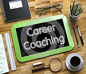 Career Coaching - Text on Small Chalkboard. 3D.