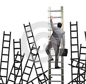 Career concept with businessman climbing ladder