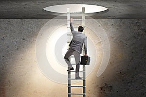 The career concept with businessman climbing ladder