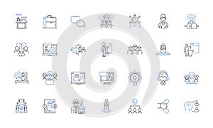 Career exploration line icons collection. Pathways, Prospects, Options, Discover, Passion, Planning, Skills vector and photo