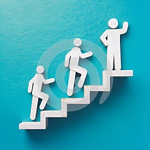 Career growth person climbs stairs, advancing towards professional development