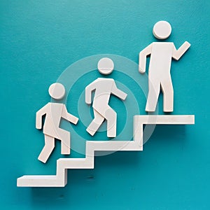 Career growth person climbs stairs, advancing towards professional development