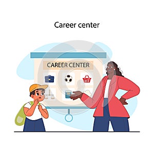 Career guidance for children. Career center specialist helping a kid