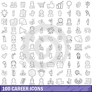 100 career icons set, outline style