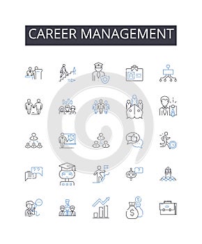 Career management line icons collection. Job development, Work progress, Employment strategy, Professional planning