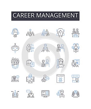 Career management line icons collection. Job development, Work progress, Employment strategy, Professional planning