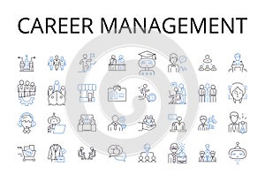 Career management line icons collection. Job development, Work progress, Employment strategy, Professional planning