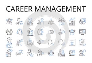 Career management line icons collection. Job development, Work progress, Employment strategy, Professional planning