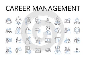 Career management line icons collection. Job development, Work progress, Employment strategy, Professional planning