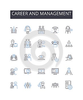 Career and management line icons collection. Profession, Occupation, Vocation, Employment, Business, Enterprise, Job
