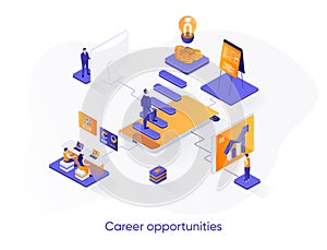 Career opportunities isometric web banner. Career growth and skills development isometry concept. Professional challenge and