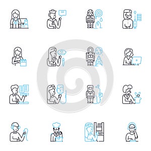 Career options linear icons set. Opportunities, Professions, Occupations, Vocations, Trades, Jobs, Employment line
