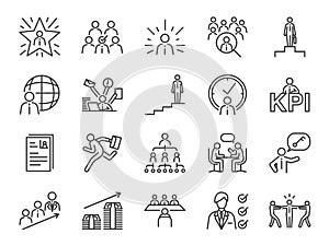 Career path icon set. Included the icons as newbie, job seeker, headhunter, headhunting, first jobber, rookie, promoted and more