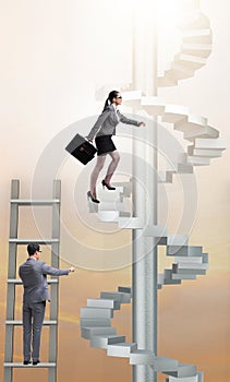 The career progression concept with ladders and staircase