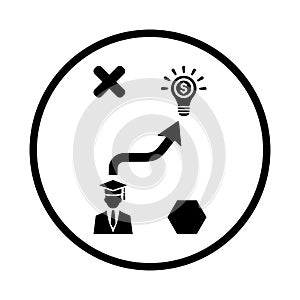 Career, solution, strategy icon. Rounded Black vector graphics