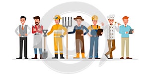 Career staff character vector design include farmer, businessman, barber, firefighter, builder and chef