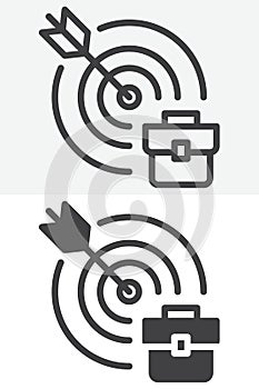 Career target line and solid vector icon set