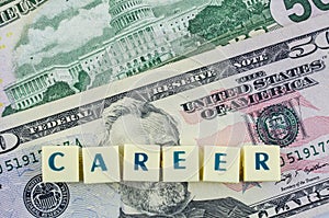 Career word on dollar background. Finance concept