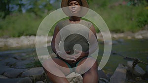 Carefree African Mother In Pregnancy Maternity Time Enjoying Life