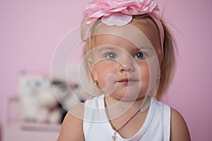 Carefree beauty. Little girl with long hairstyle. Small girl with blond hair. Small child wear hair band. Hair accessory
