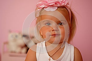 Carefree beauty. Little girl with long hairstyle. Small girl with blond hair. Small child wear hair band. Hair accessory