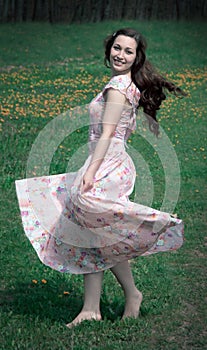 Carefree Girl Twirling Around