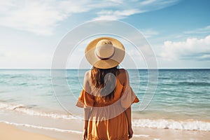 Carefree and unrecognizable woman blissfully relaxing and enjoying a memorable summer beach vacation