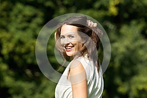 Carefree woman with smiling face