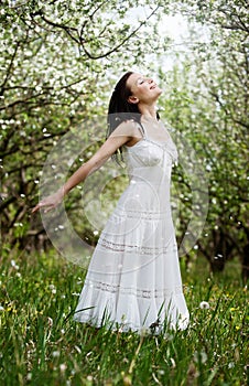 Carefree young woman in park