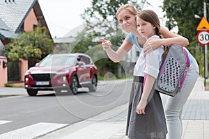 Careful mom and daughter